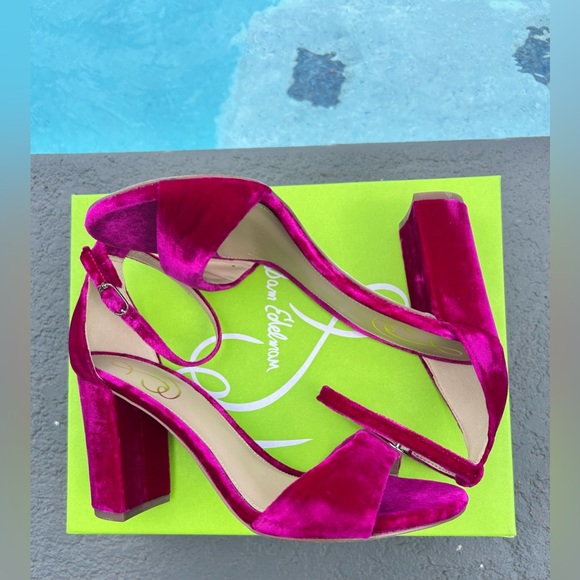 Sam Edelman Velvet Ankle-Strap Block Heel Sandals - Picture 3 of 13